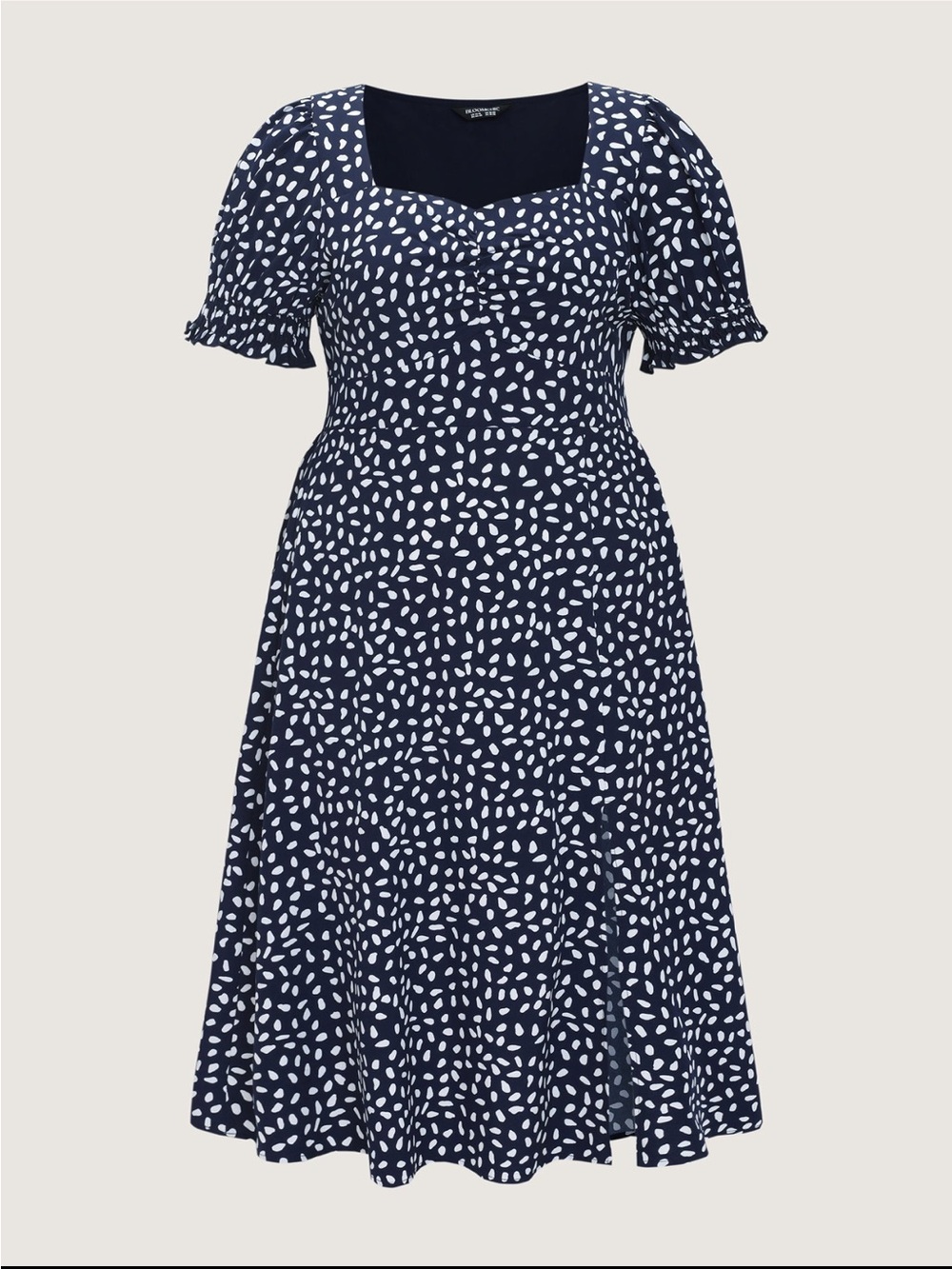 BloomChic Navy Dot Sweetheart Midi Dress with Puff Sleeves size 1X (14-16) - Picture 7 of 12